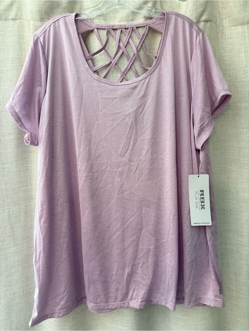RBX Lavender Short-Sleeve Lattice-Back Women's Top size 3x NWT